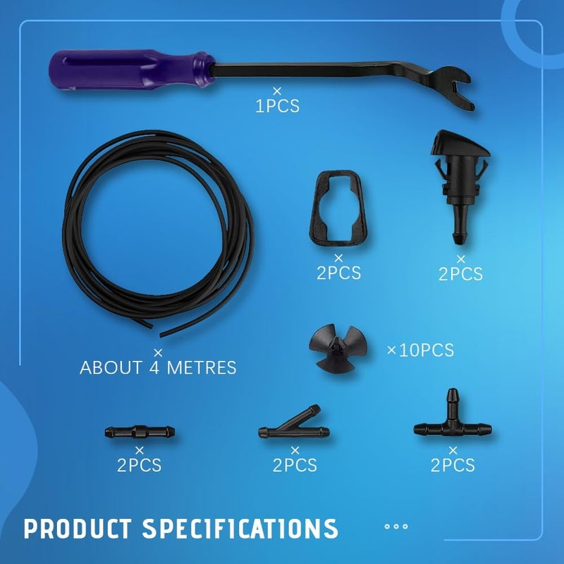DWARFOO Windshield Fluid Hose with Washer Nozzles, Windshield Washer Hose Repair Kit, 4805742AB 5116079AA Fluid Hose Spray Kit, Front Windshield Washer Nozzle Kit Replacement for Chrysler Dodge Jeep Ram - Image 2